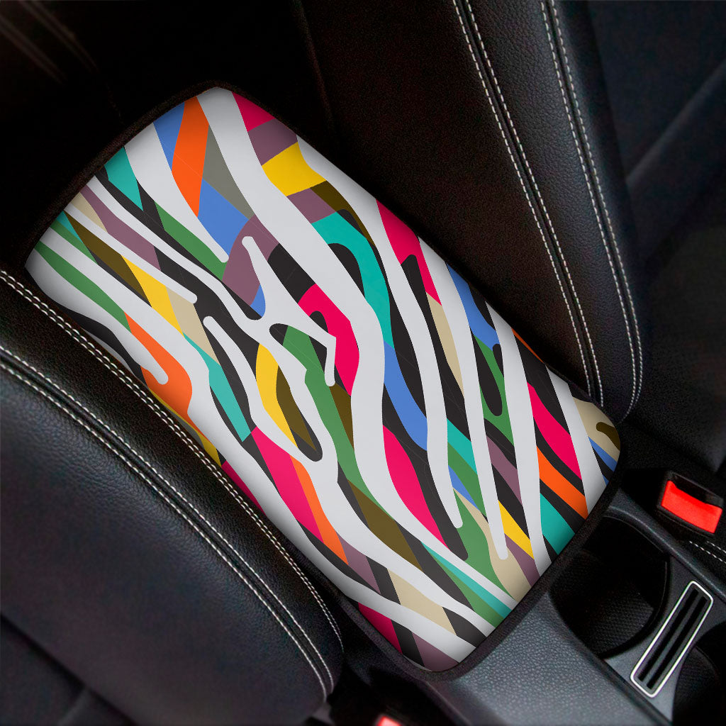 Colorful Zebra Pattern Print Car Center Console Cover