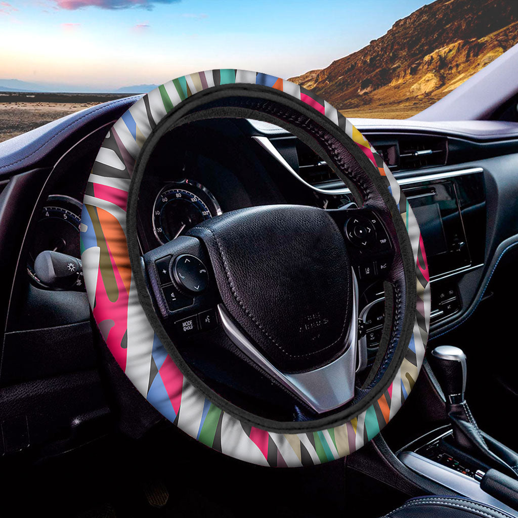 Colorful Zebra Pattern Print Car Steering Wheel Cover