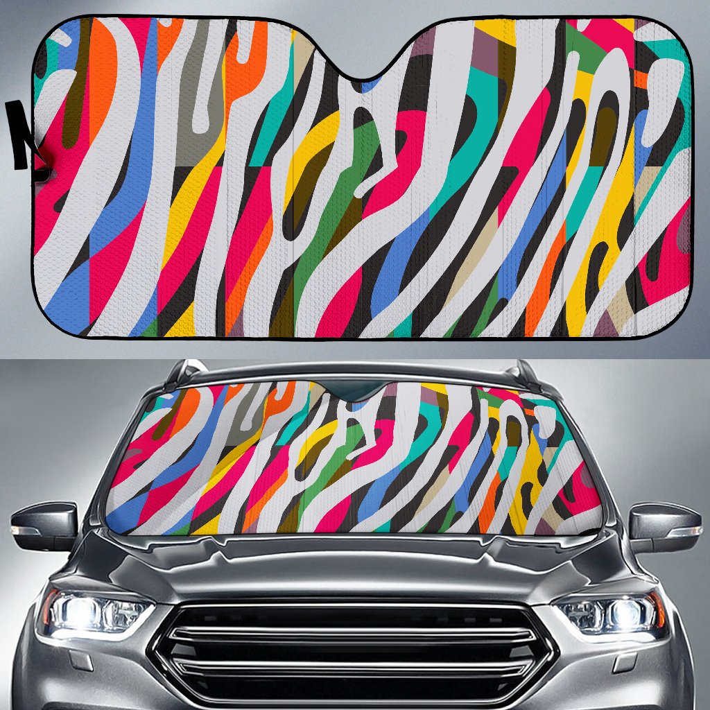 Colorful Zebra Pattern Print Car Sun Shade