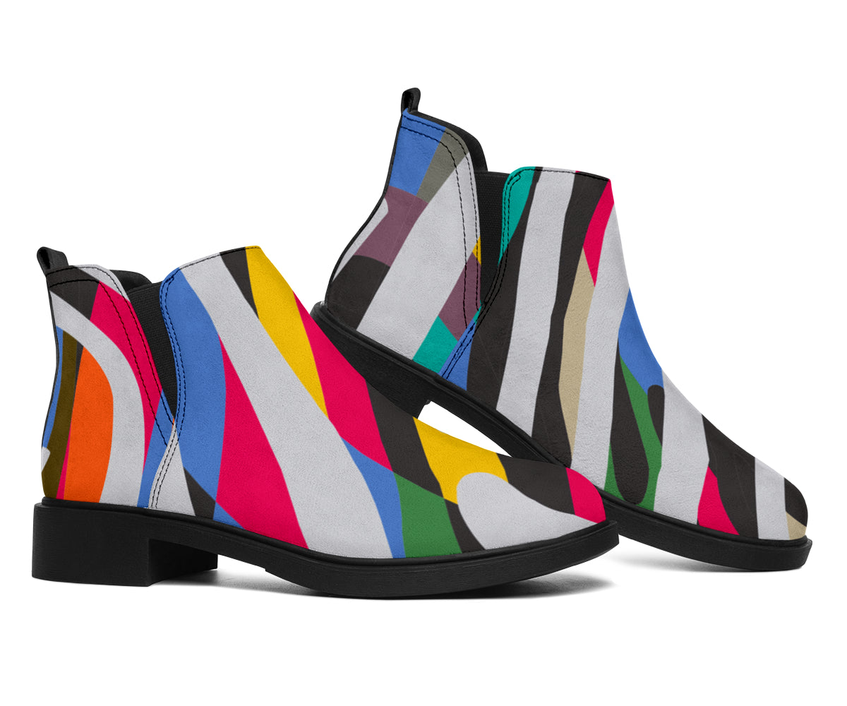 Colorful Zebra Pattern Print Flat Ankle Boots