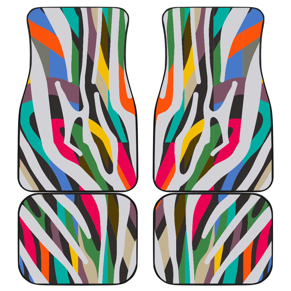 Colorful Zebra Pattern Print Front and Back Car Floor Mats