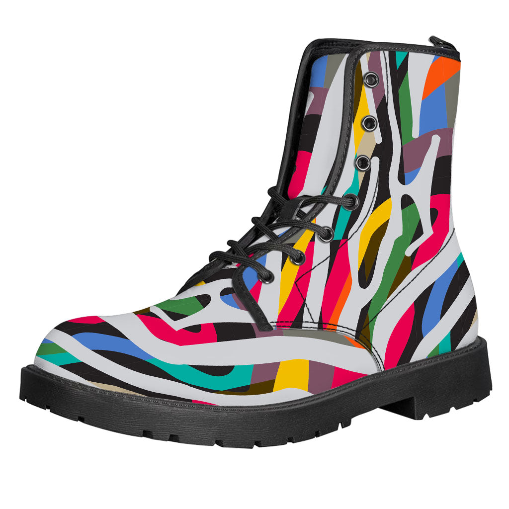 Colorful Zebra Pattern Print Leather Boots