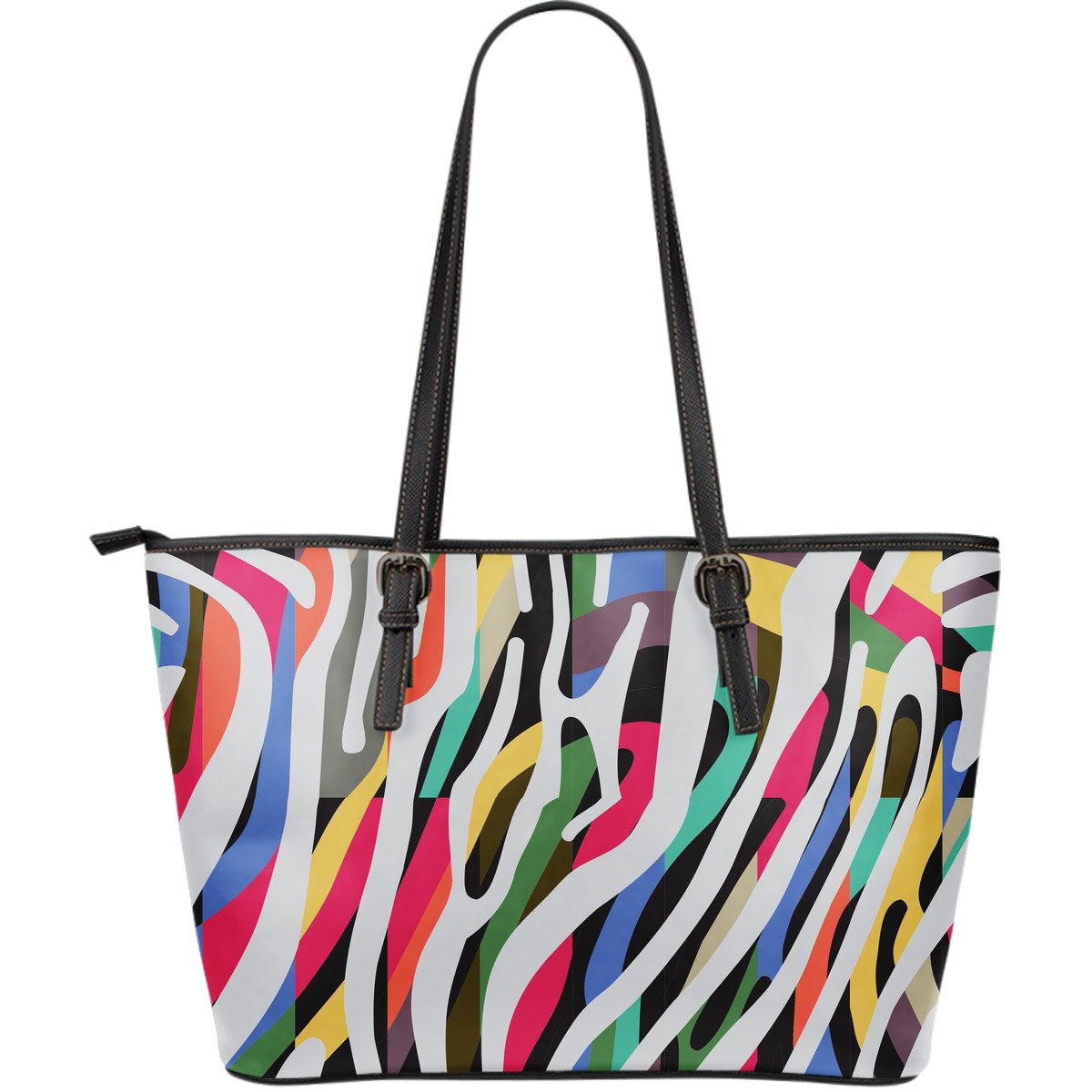 Colorful Zebra Pattern Print Leather Tote Bag