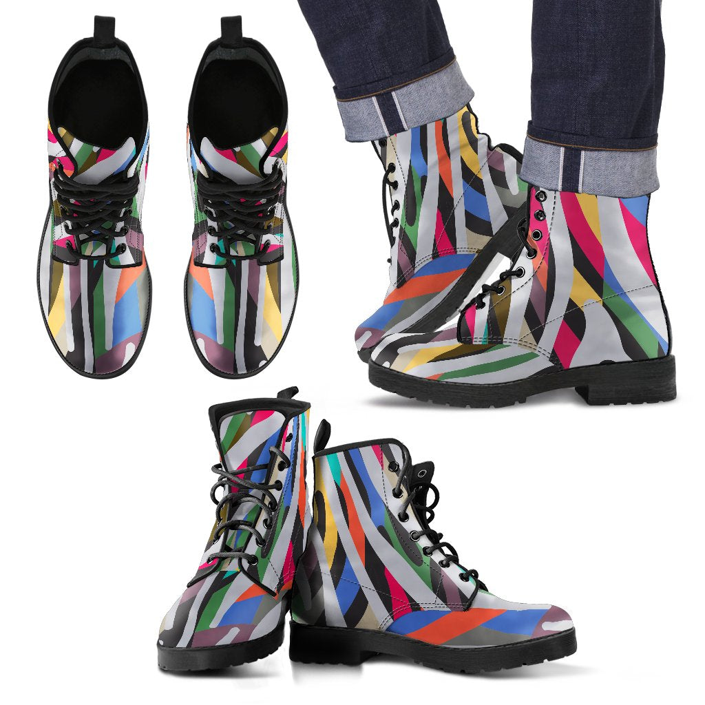 Colorful Zebra Pattern Print Men's Boots