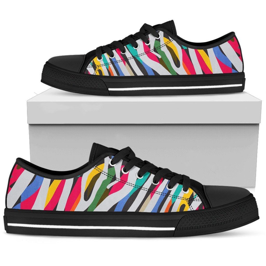 Colorful Zebra Pattern Print Men's Low Top Shoes