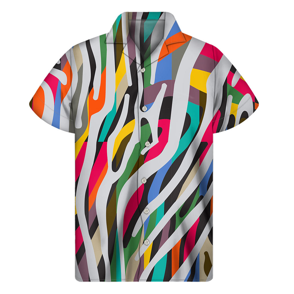 Colorful Zebra Pattern Print Men's Short Sleeve Shirt