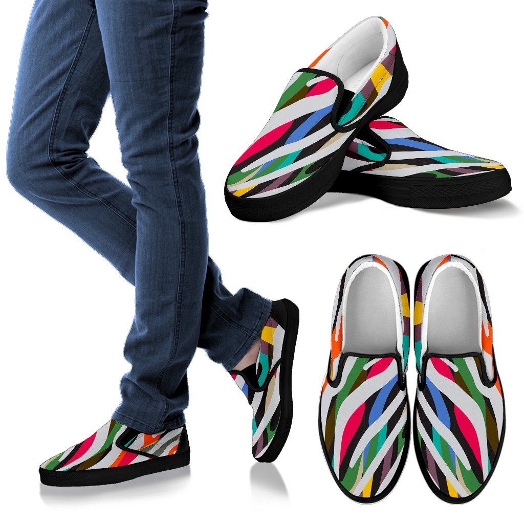 Colorful Zebra Pattern Print Men's Slip On Shoes