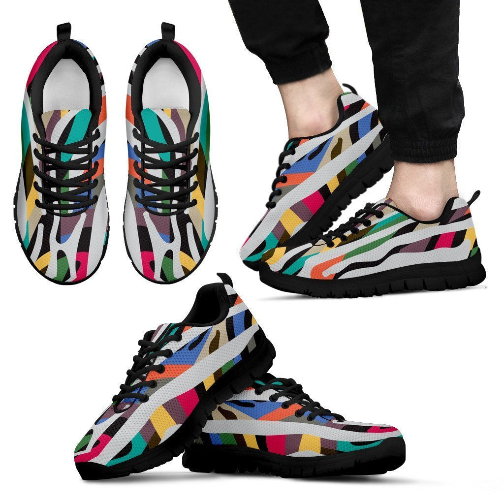 Colorful Zebra Pattern Print Men's Sneakers