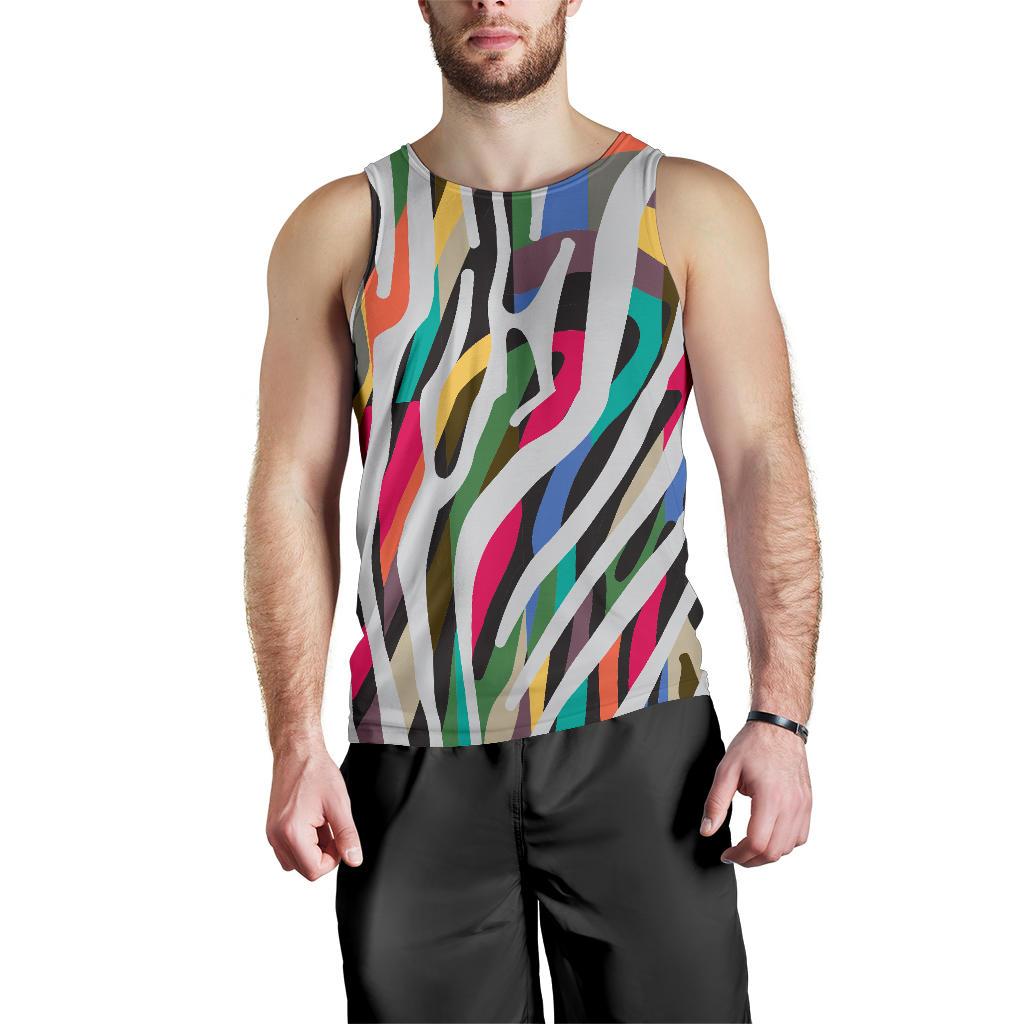 Colorful Zebra Pattern Print Men's Tank Top