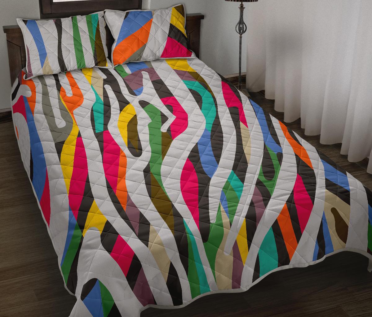 Colorful Zebra Pattern Print Quilt Bed Set