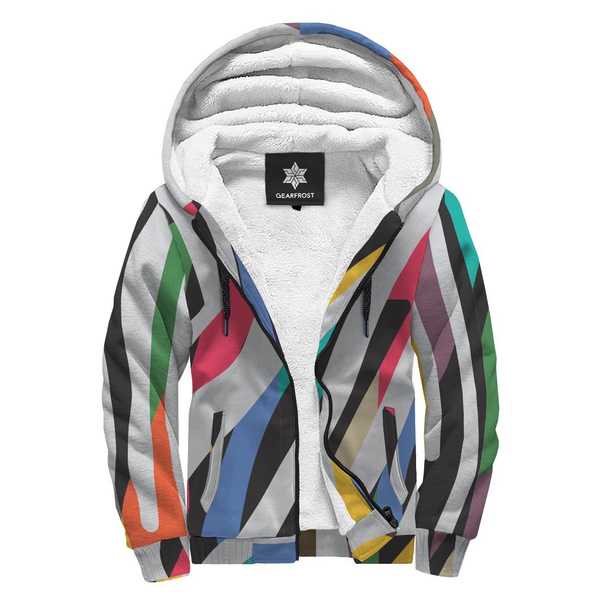 Colorful Zebra Pattern Print Sherpa Lined Fleece Hoodie