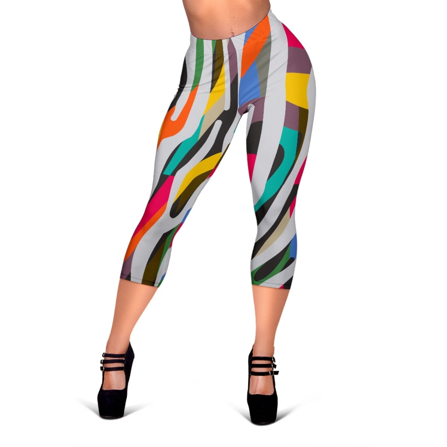 Colorful Zebra Pattern Print Women's Capri Leggings