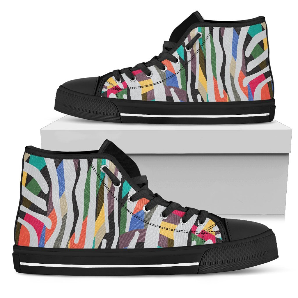 Colorful Zebra Pattern Print Women's High Top Shoes