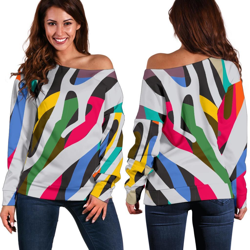 Colorful Zebra Pattern Print Women's Off-Shoulder Sweatshirt