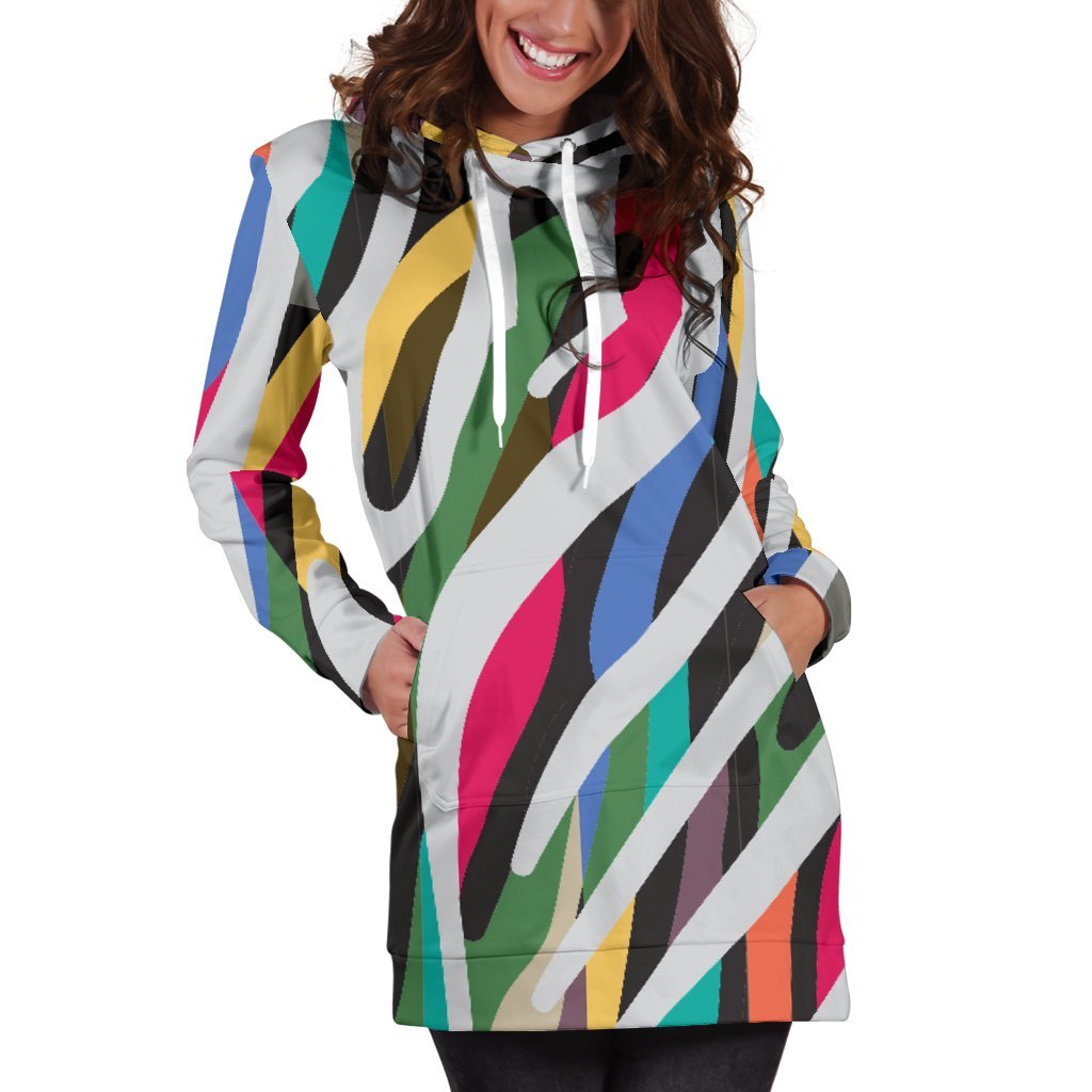 Colorful Zebra Pattern Print Women's Pullover Hoodie Dress