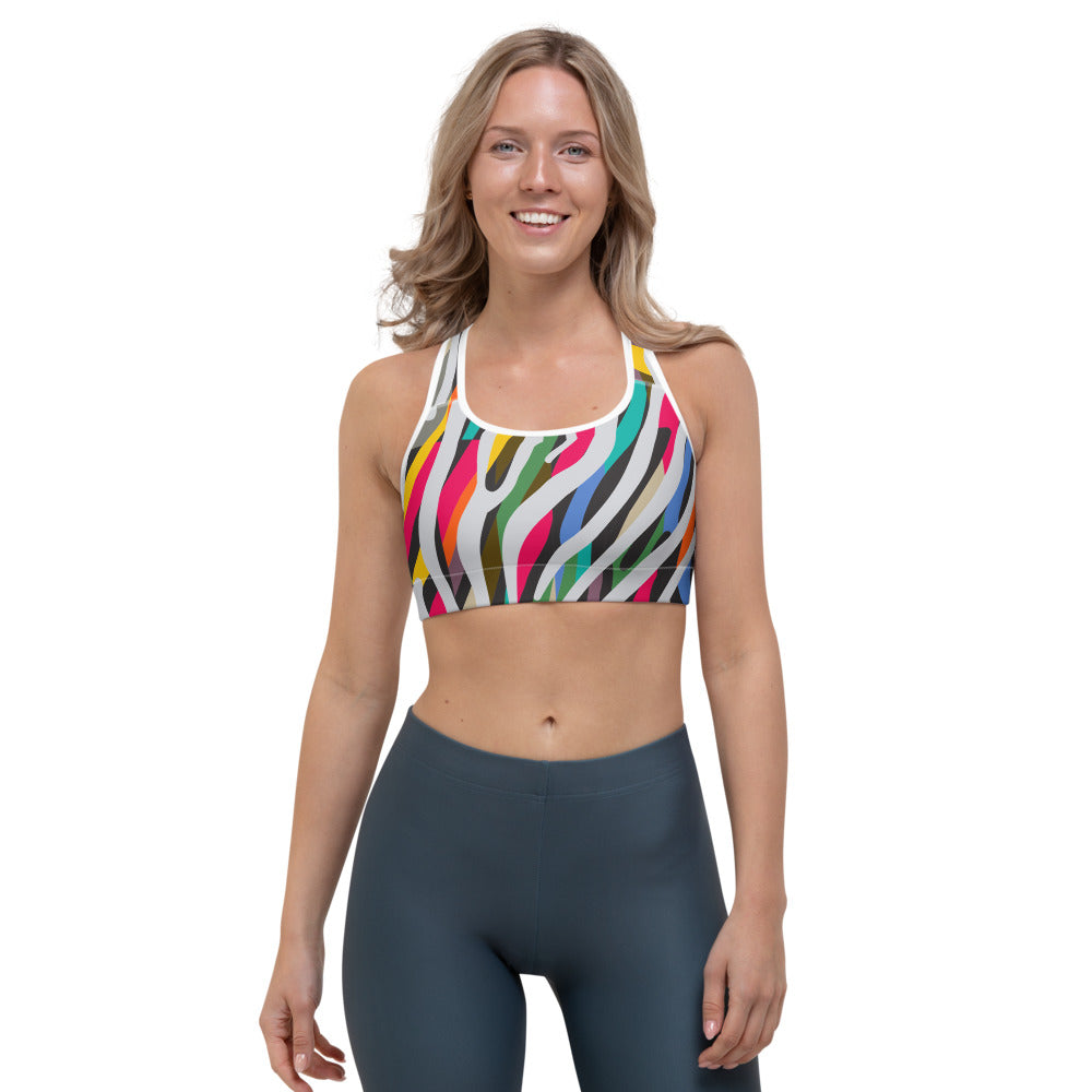 Colorful Zebra Pattern Print Women's Sports Bra