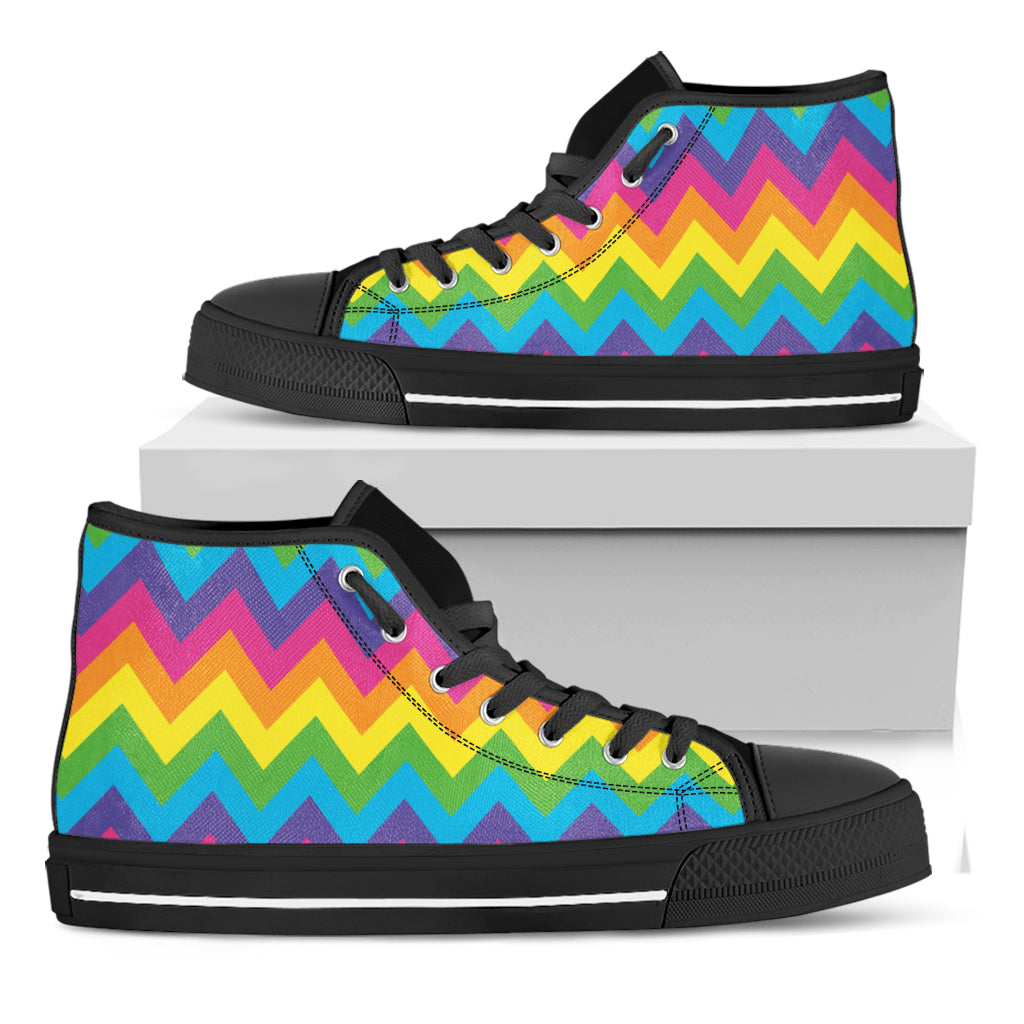 Colorful Zigzag Pattern Print Black High Top Shoes