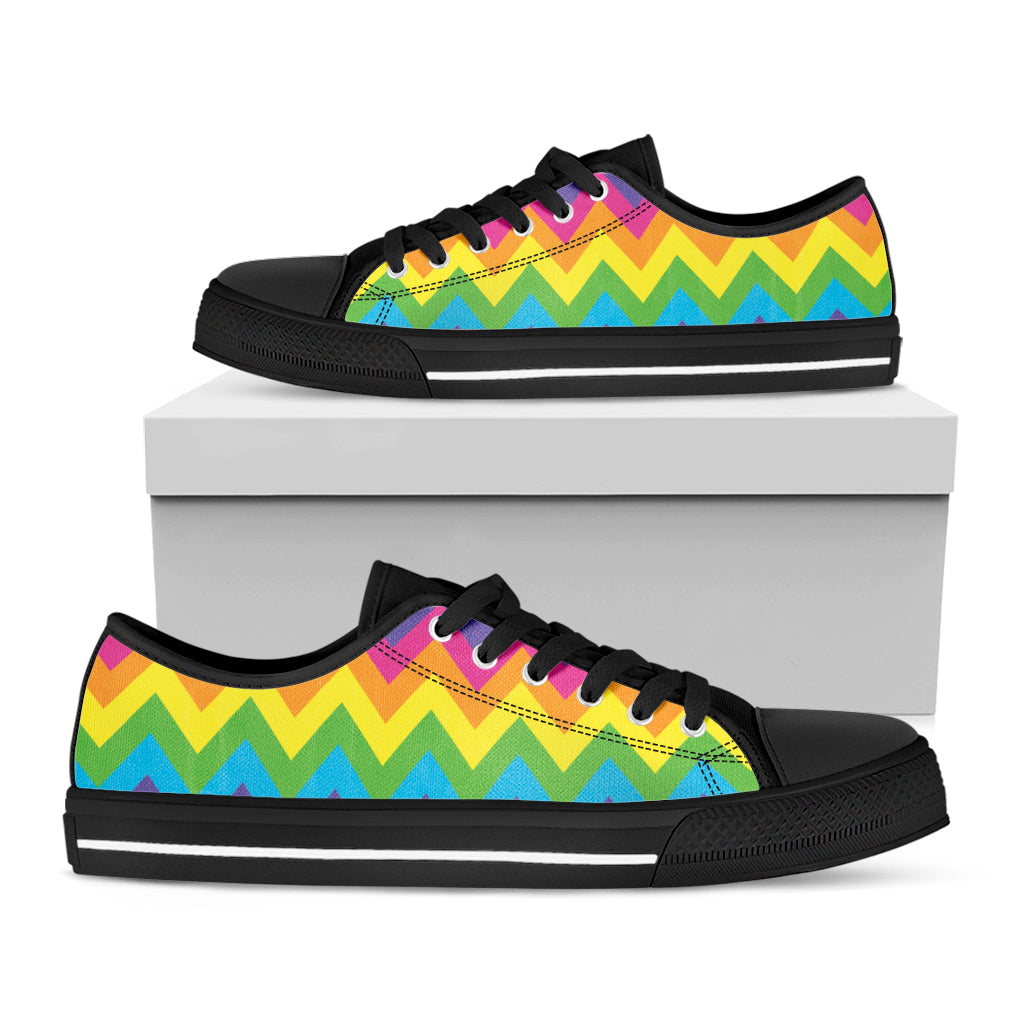 Colorful Zigzag Pattern Print Black Low Top Shoes