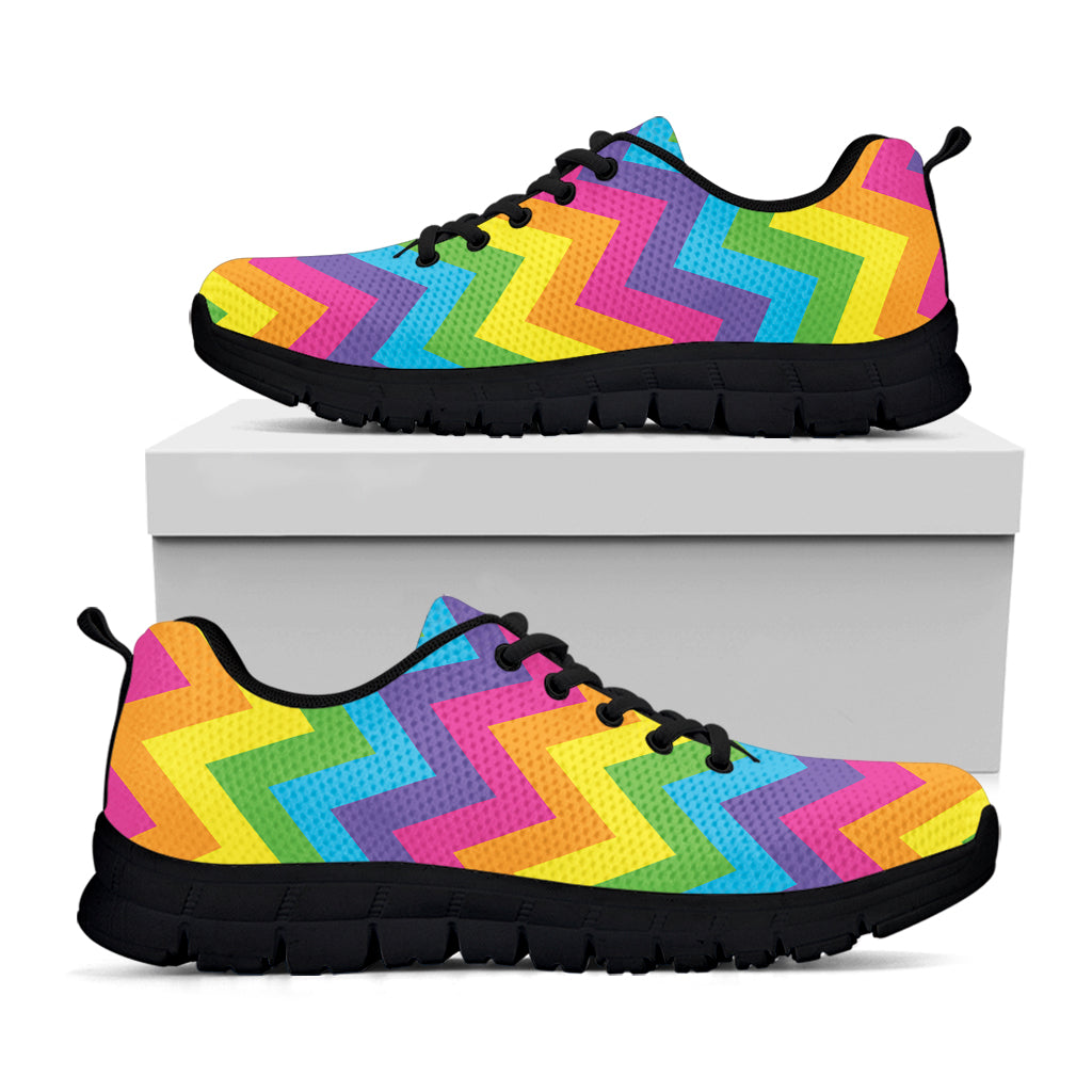 Colorful Zigzag Pattern Print Black Sneakers