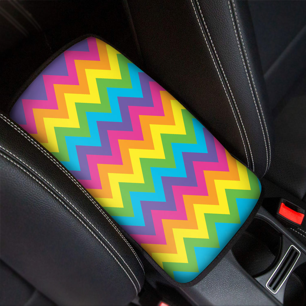 Colorful Zigzag Pattern Print Car Center Console Cover