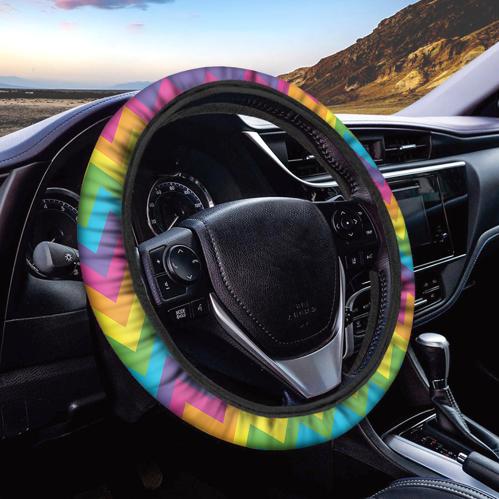 Colorful Zigzag Pattern Print Car Steering Wheel Cover