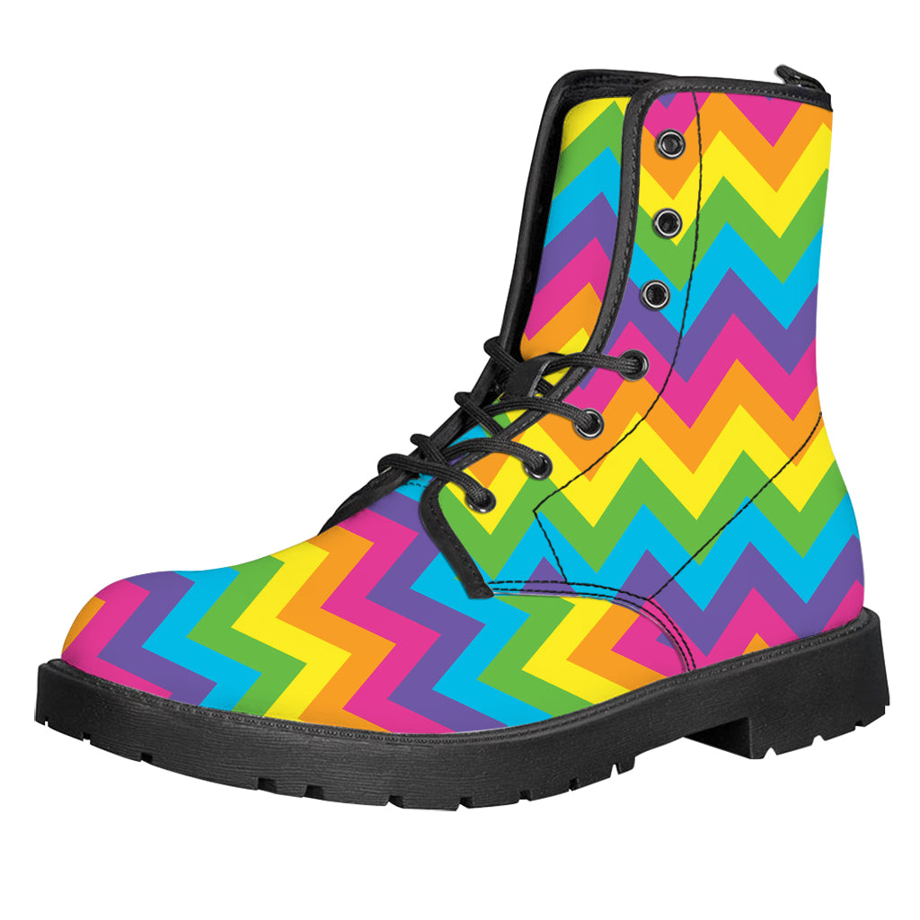 Colorful Zigzag Pattern Print Leather Boots