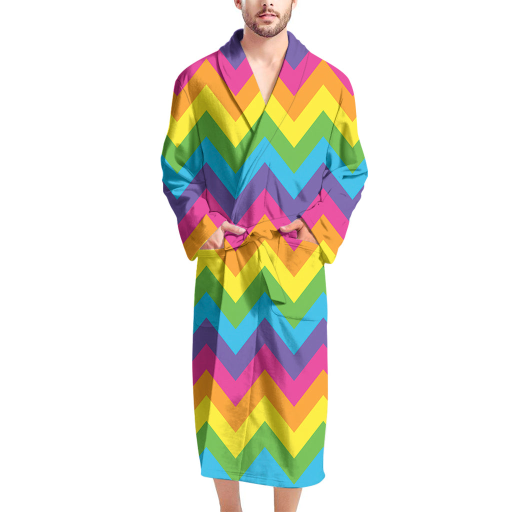 Colorful Zigzag Pattern Print Men's Bathrobe