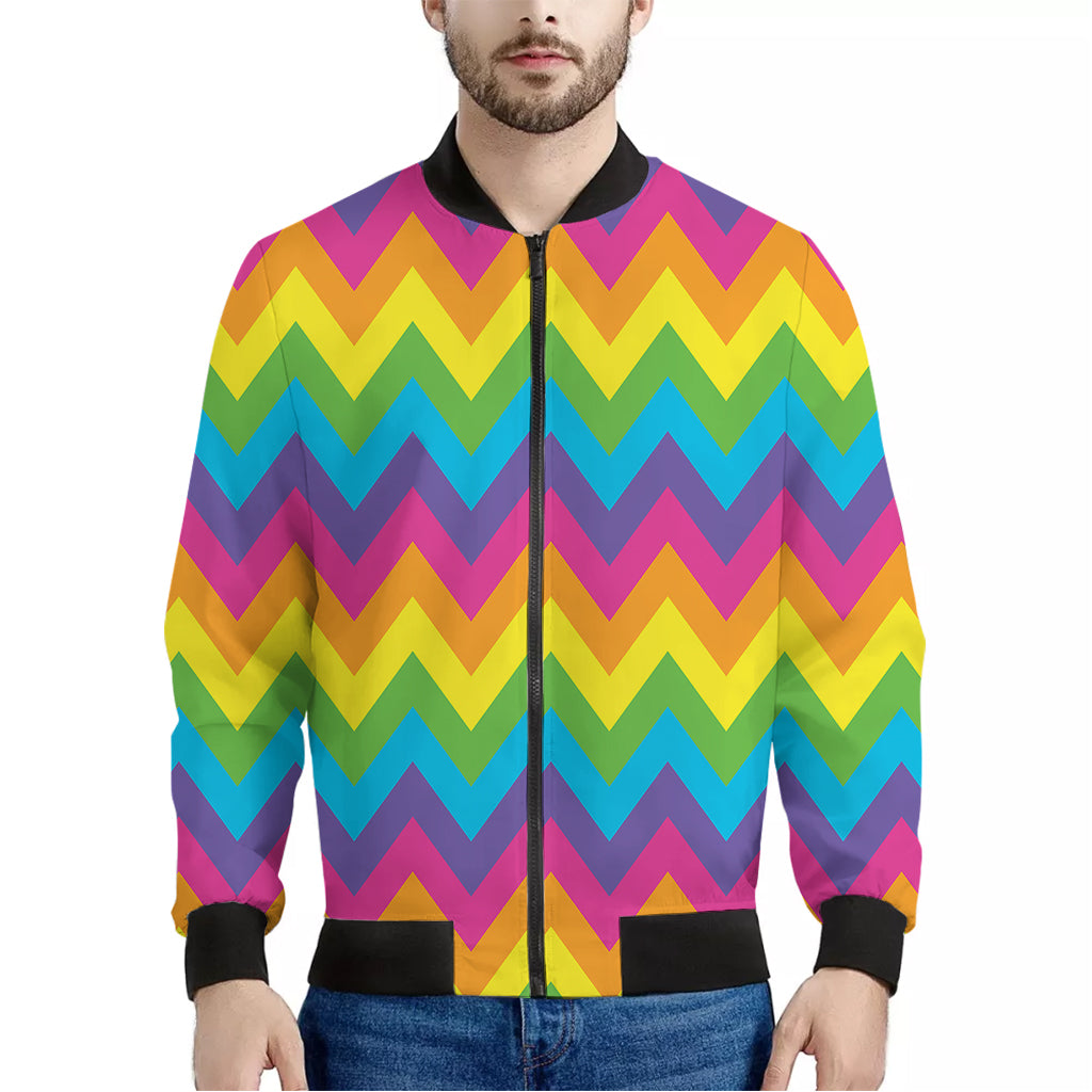 Colorful Zigzag Pattern Print Men's Bomber Jacket