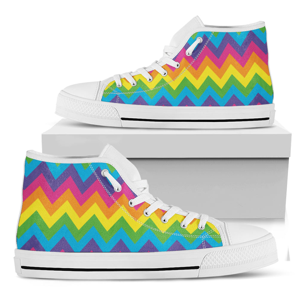 Colorful Zigzag Pattern Print White High Top Shoes