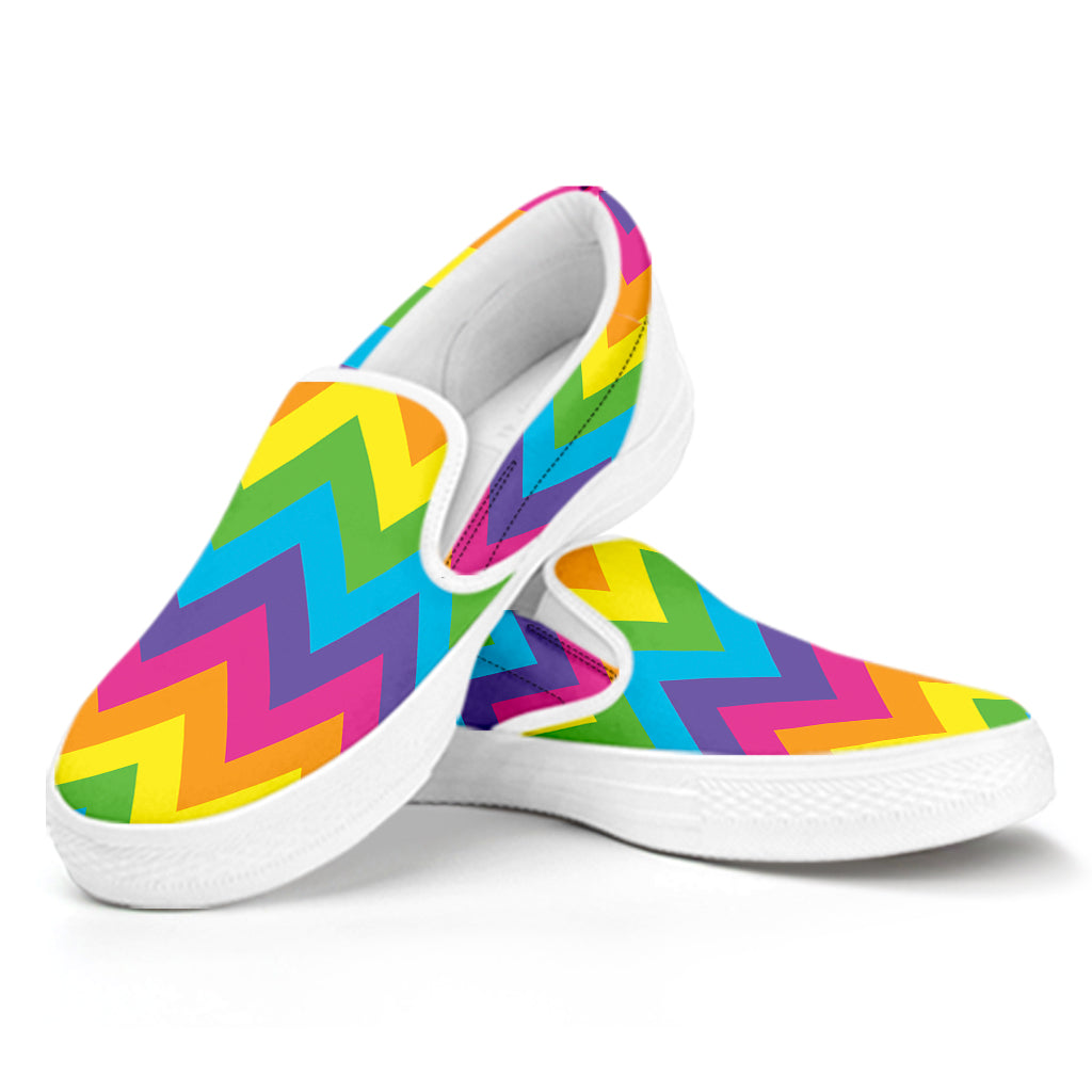 Colorful Zigzag Pattern Print White Slip On Shoes