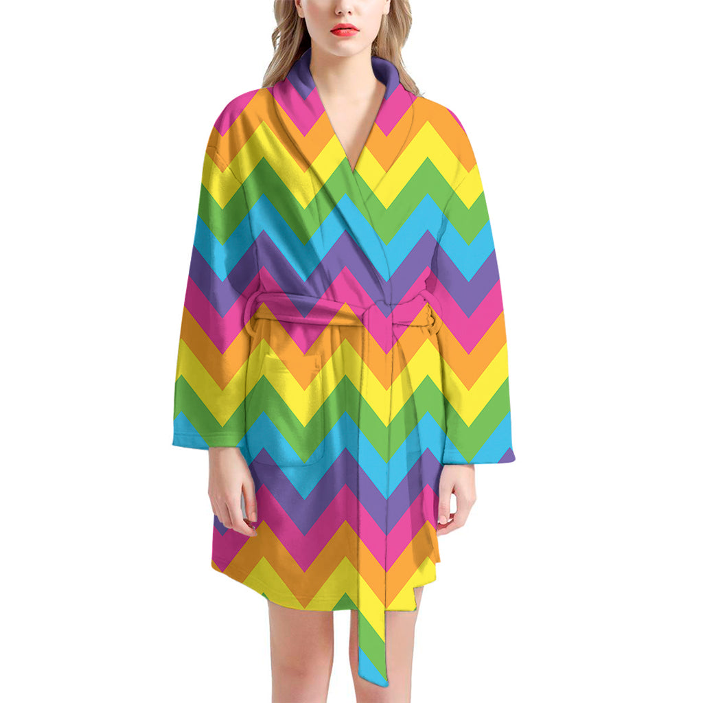 Colorful Zigzag Pattern Print Women's Bathrobe