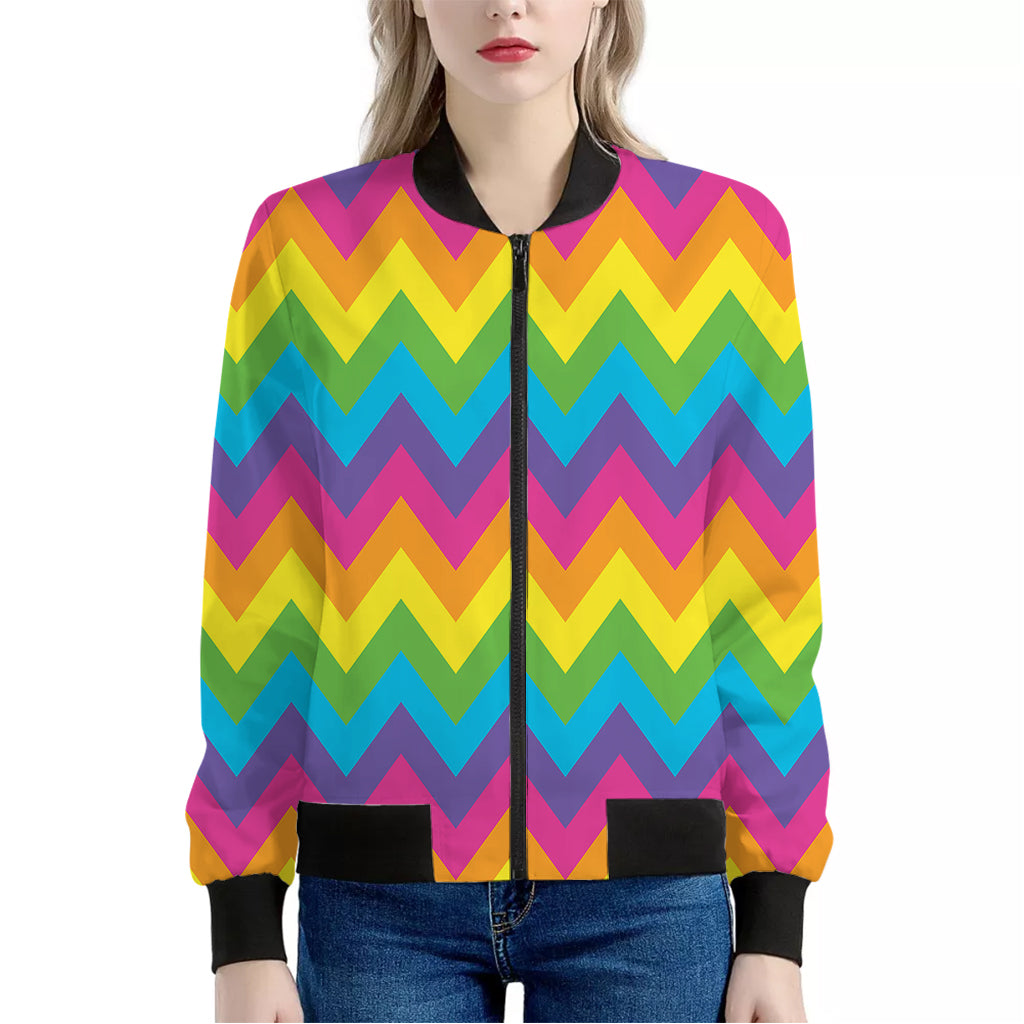 Colorful Zigzag Pattern Print Women's Bomber Jacket