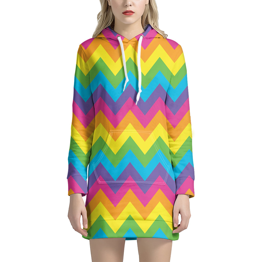 Colorful Zigzag Pattern Print Women's Pullover Hoodie Dress