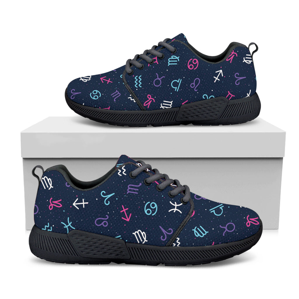 Colorful Zodiac Symbols Pattern Print Black Athletic Shoes