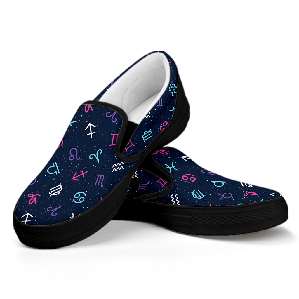 Colorful Zodiac Symbols Pattern Print Black Slip On Shoes