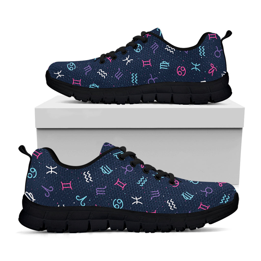 Colorful Zodiac Symbols Pattern Print Black Sneakers