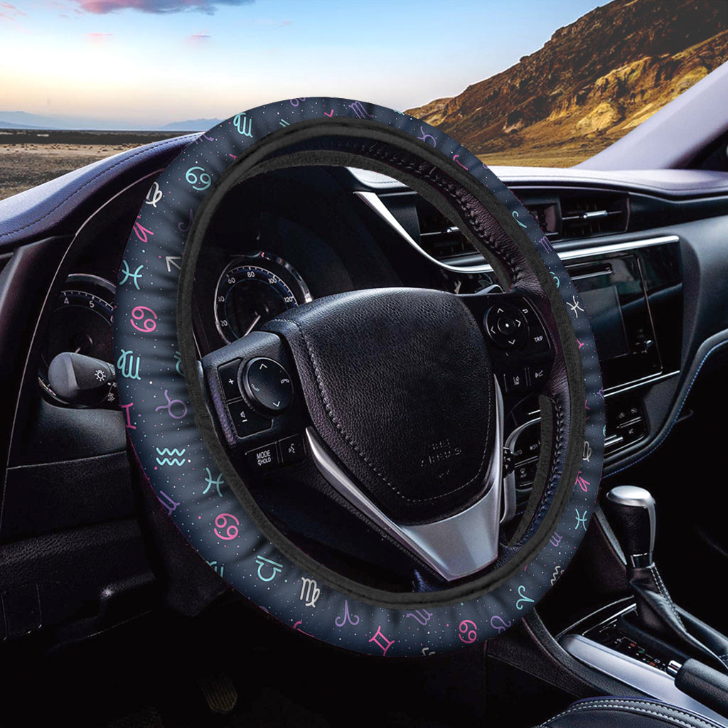 Colorful Zodiac Symbols Pattern Print Car Steering Wheel Cover