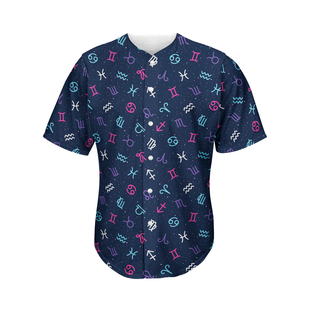 Colorful Zodiac Symbols Pattern Print Men's Baseball Jersey