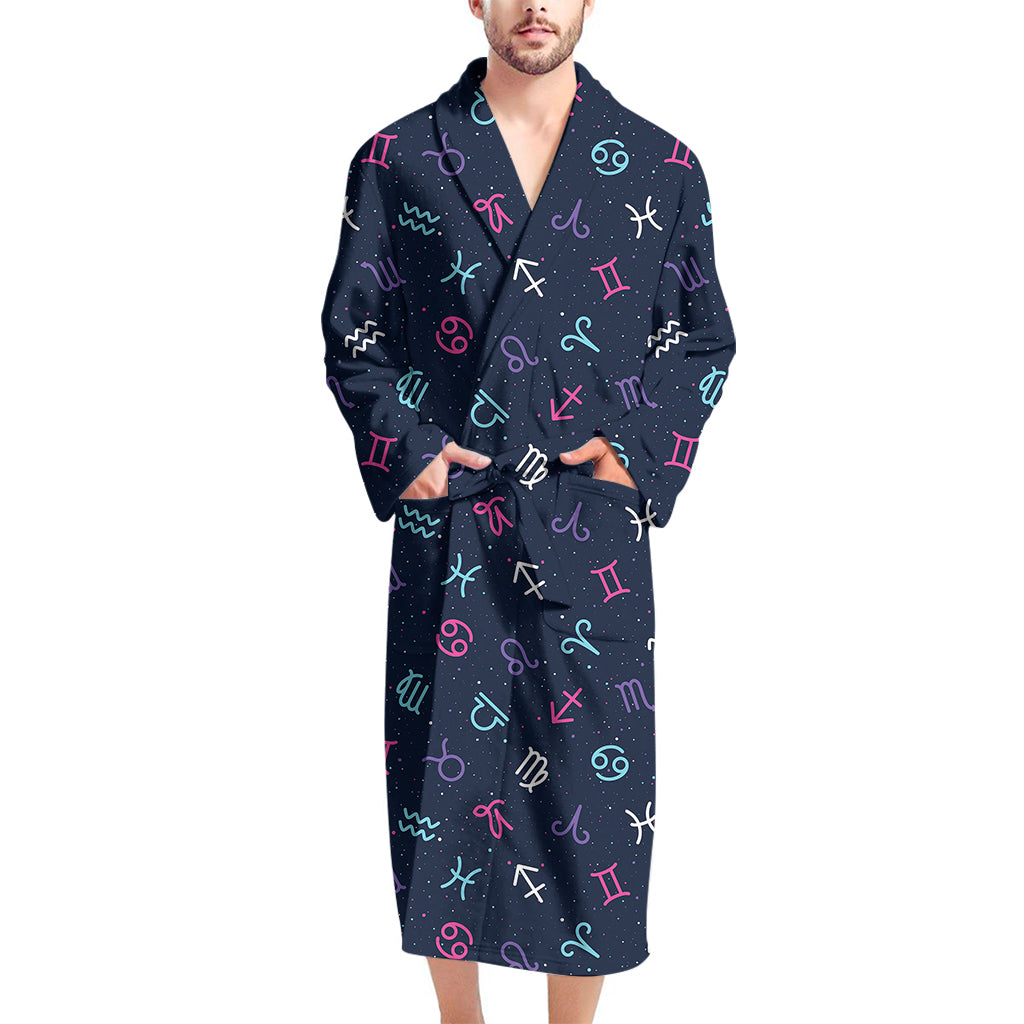 Colorful Zodiac Symbols Pattern Print Men's Bathrobe