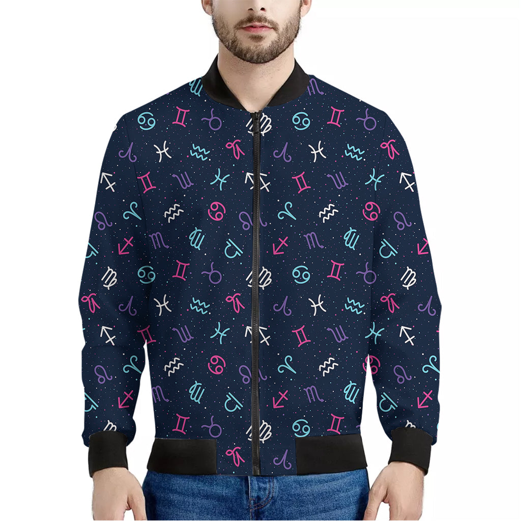 Colorful Zodiac Symbols Pattern Print Men's Bomber Jacket