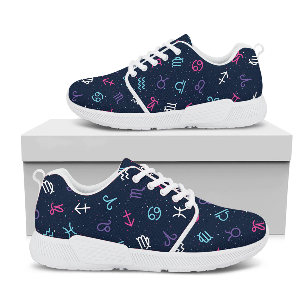 Colorful Zodiac Symbols Pattern Print White Athletic Shoes