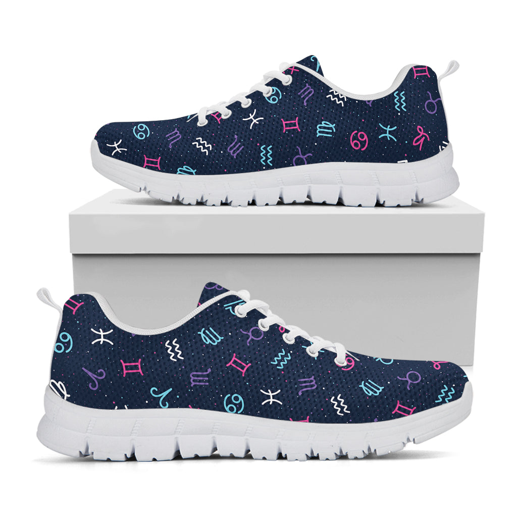 Colorful Zodiac Symbols Pattern Print White Sneakers