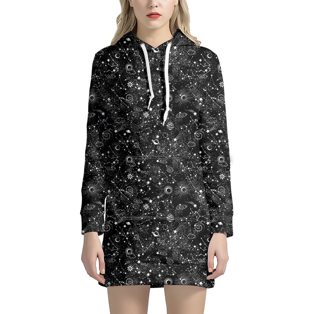 Constellation Galaxy Pattern Print Women's Pullover Hoodie Dress