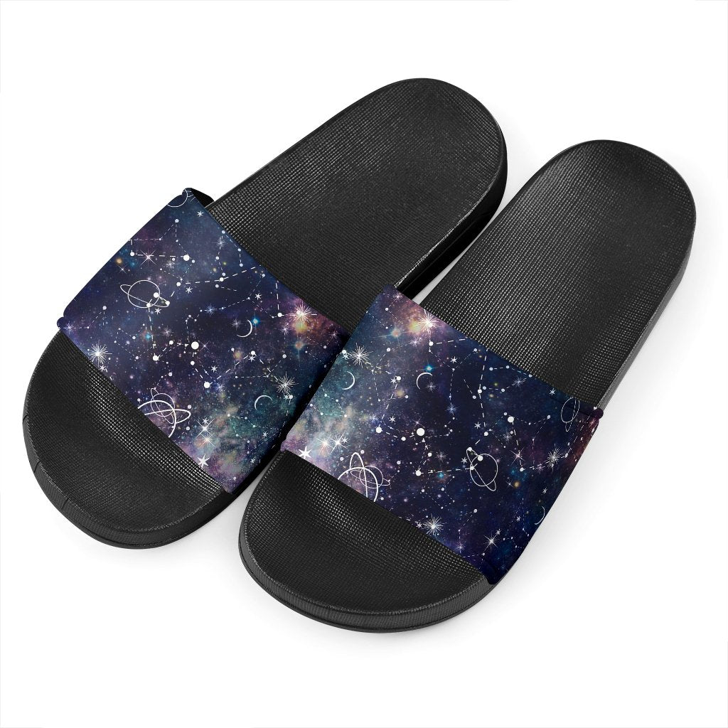 Constellation Galaxy Space Print Black Slide Sandals