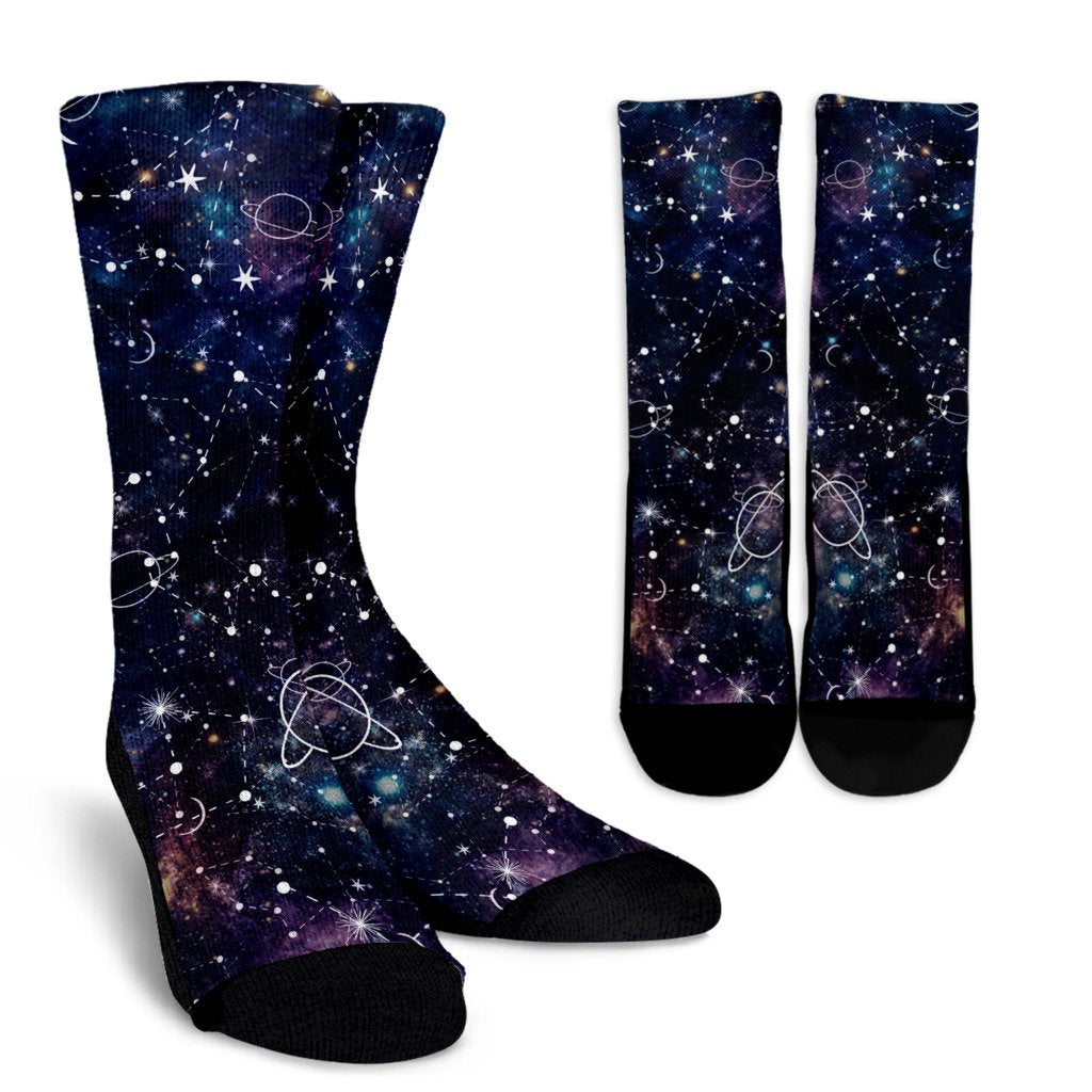 Constellation Galaxy Space Print Crew Socks