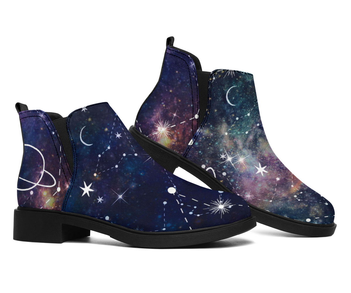 Constellation Galaxy Space Print Flat Ankle Boots