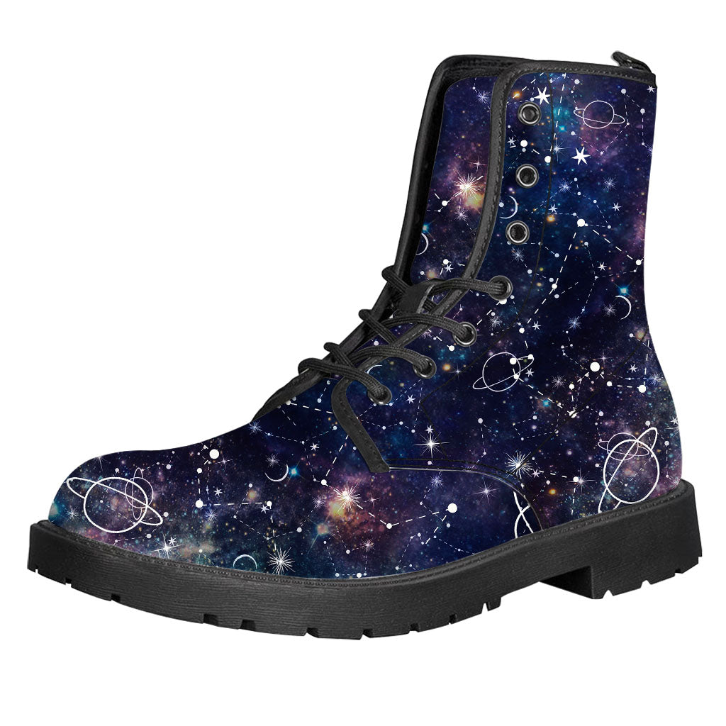 Constellation Galaxy Space Print Leather Boots