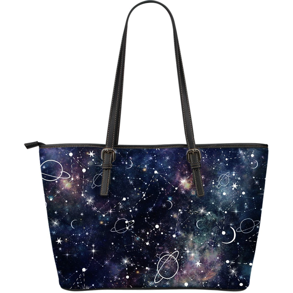 Constellation Galaxy Space Print Leather Tote Bag