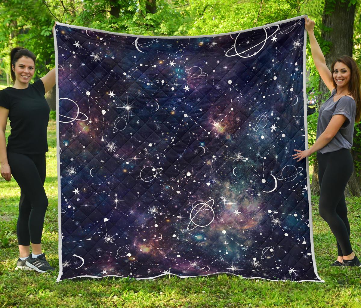 Constellation Galaxy Space Print Quilt