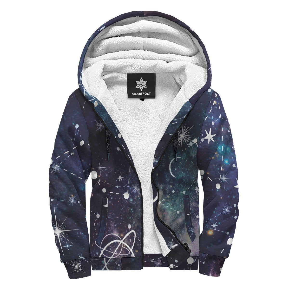 Constellation Galaxy Space Print Sherpa Lined Fleece Hoodie